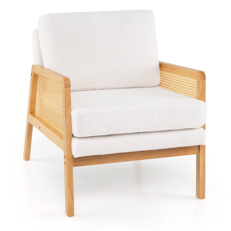 Sherpa Reading Side Chair Modern Accent Arm Chair w/Rattan Arms - Natural