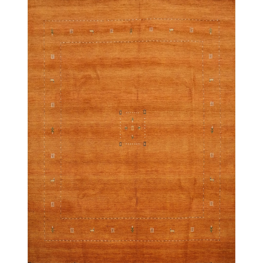 Hand Knotted Oriental 100% Wool Carpet Tribal Animal Pictorial Oranges & Rust Gabbeh Area Rug - 7' 10'' X 8' 3''