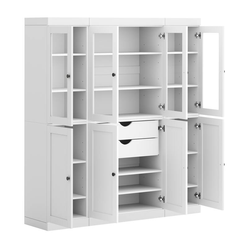 Palace Imports 100% Solid Wood 65" Pantry Cabinet with Clear Glass, Shaker Doors, 2-Drawers and Adjustable Shelves