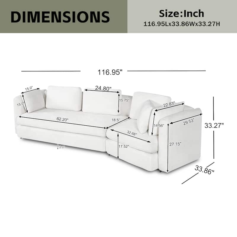 Christopher Knight Home - Contemporary 116.5" Upholstered Curved 3-Seater Sofa with Movable Cushions and 2 Throw Pillows