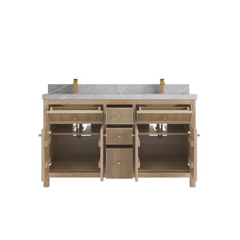 Willow Collections 60 in. W x 22 in. D Sonoma Teak Double Sink Bathroom Vanity with Countertop