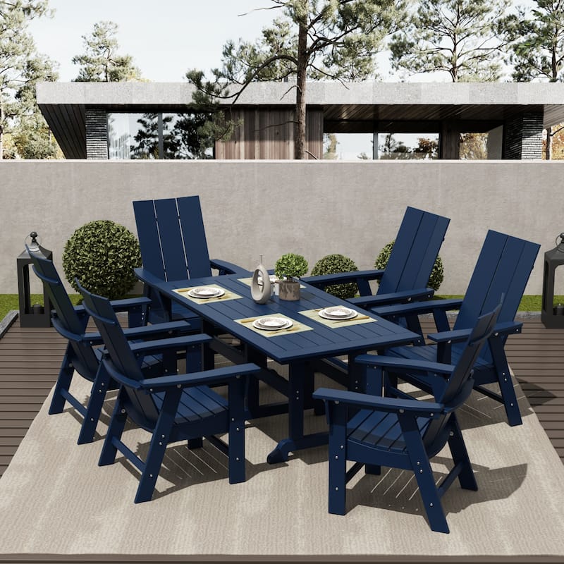 Shoreside 7-Piece Rectangular Poly Eco-Friendly All Weather Outdoor Dining Set - Navy Blue