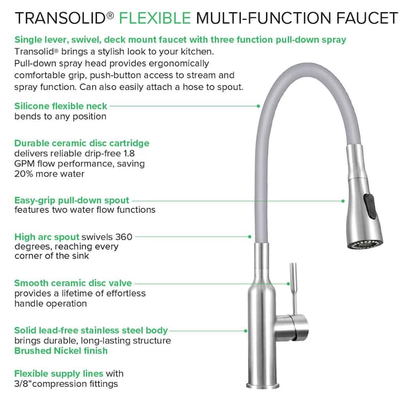 Transolid Kitchen/Laundry Faucet with Dual Spray and Flex Neck - N/A