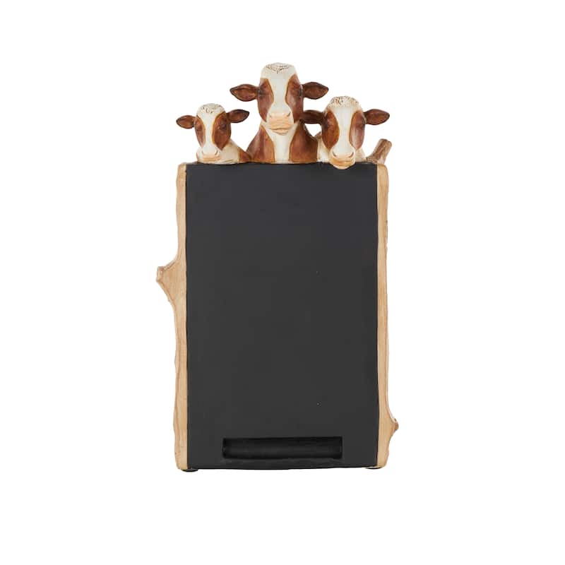 Polystone Cow Chalkboard Decorative Sign with Brown Tree Trunk Frame - Black - Roche River Decor