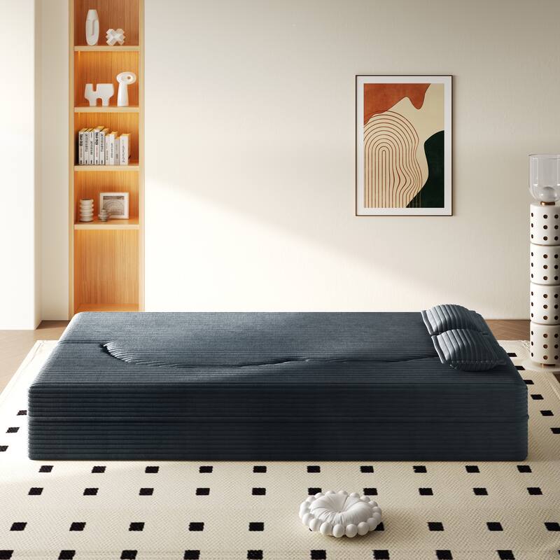 Modern 78.7" Floor Sofa With 2 Pillows For Small Pace Living Room, Convertible Sleeper Sofa Bed