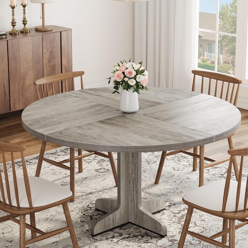 Rustic 47 Inch Round Dining Kitchen Table for 4-6 Dining Room, Living Room (Only Table)