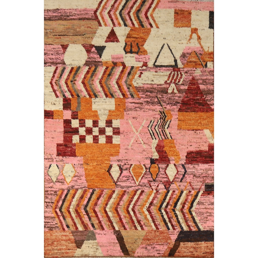 Abstract Geometric Moroccan Oriental Area Rug Handmade Wool Carpet - 6'6" x 9'9"