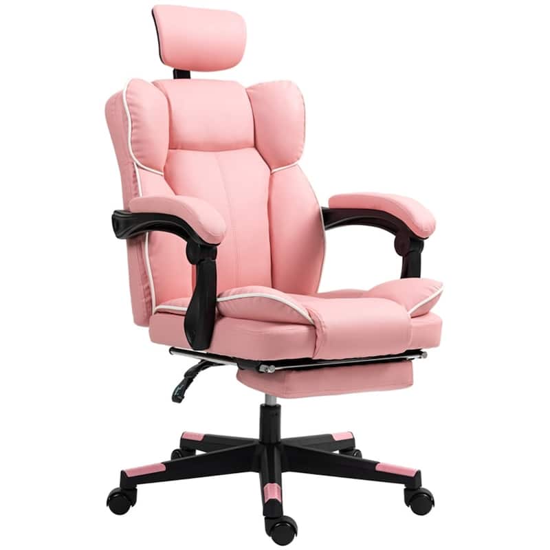 High Back PU Leather Upholstery Office Chair with Adjustable Recline Backrest and Swivel Seat - 25.6" W x 28" D x 42.1" -44.9" H - Pink