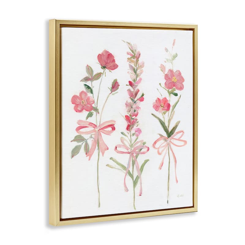 Stupell Pastel Pink Floral Sprigs Framed Floater Canvas Wall Art Design By Sally Swatland