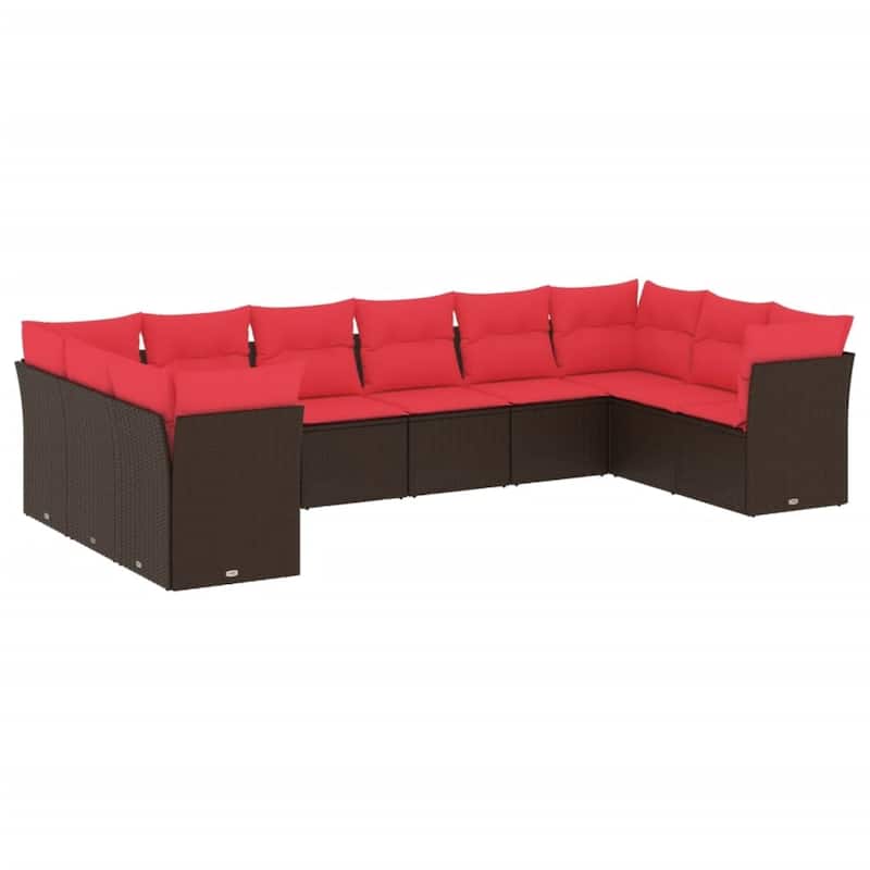 vidaXL 10/11 Piece Patio Sofa Set with Cushions Brown/Gray Poly Rattan - 21.7 x 24.4 x 27.2