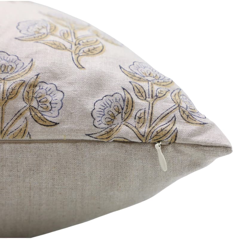 Fabdivine 12x20 Handmade Pure Linen Cushion Cover Floral Mustard Ideal for Sofa, Floral Block Print, Accent Décor, Bagru Buti
