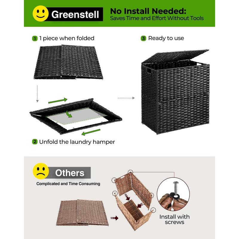 Laundry Hamper with lid,110L Wicker Laundry Baskets Foldable 2 Removable Liner Bags,2 Section Clothes Hamper Handwoven Rattan