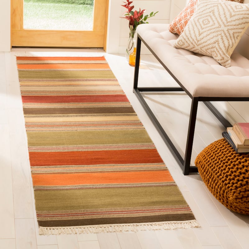 SAFAVIEH Handmade Striped Kilim Tarah Stripe Wool Rug with - 2'3" x 8' Runner - Green