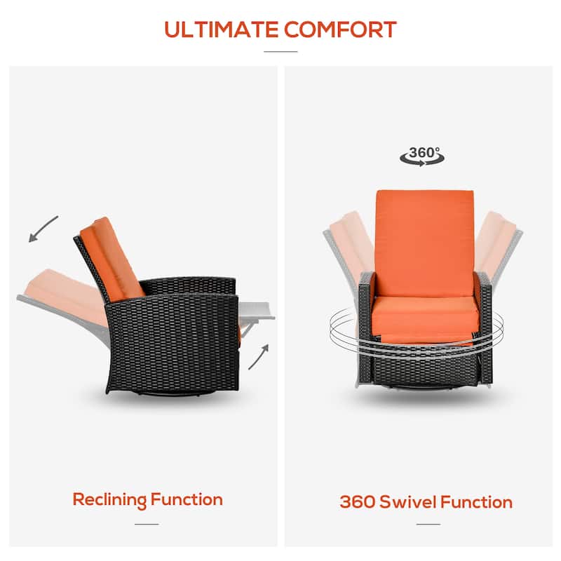 Outsunny Outdoor Cushioned Swiveling PE Wicker Recliner Chair
