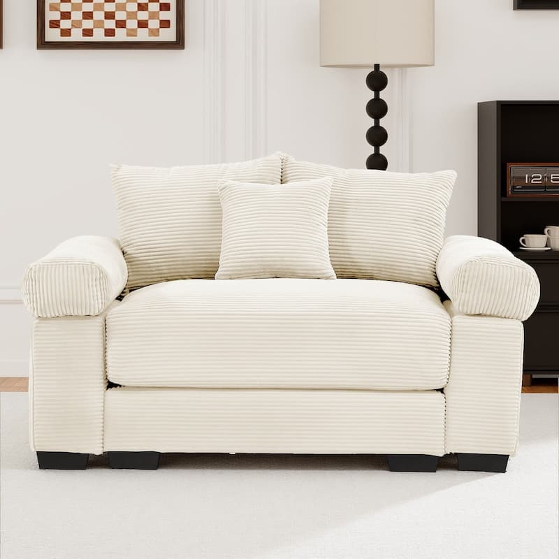 Oversized Chaise Lounge Corduroy Chair Indoor Single Sofa with Ottoman for Living Room Bedroom - Chair - Beige