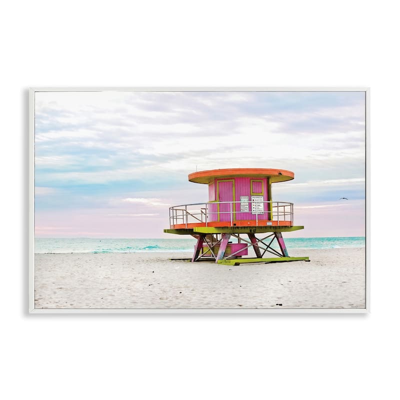 Stupell Lifeguard Hut with Pastel Sky Framed Giclee Art Design By Seven Trees Design - 18 x 12 - White