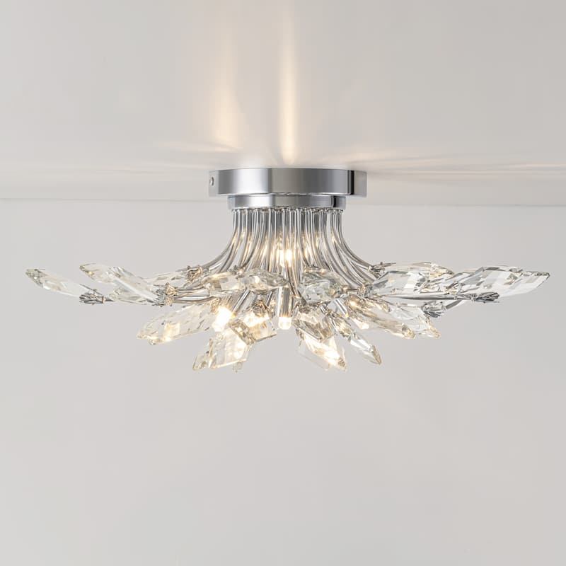 4-Light Modern Industrial Linear Cluster Crystal Flush Mount Light Sputnik Ceiling Light for Dining Room