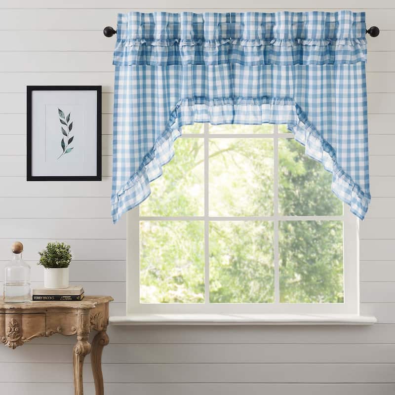 Annie Buffalo Blue Check Ruffled Swag Set of 2 36x36x16 - Blue