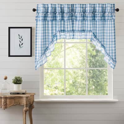 Annie Buffalo Blue Check Ruffled Swag Set of 2 36x36x16