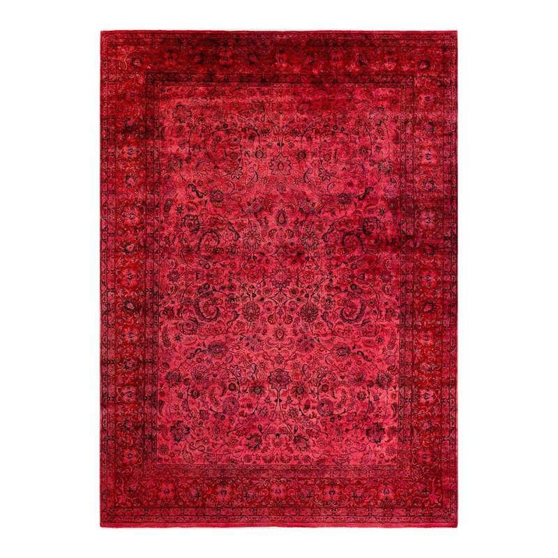 Overton Hand Knotted Wool Vintage Inspired Modern Contemporary Overdyed Pink Area Rug - 9' 3" x 11' 8"