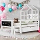 preview thumbnail 1 of 6, Twin Size House Bed with Ladder, Storage Drawers, and 2 Blackboard Designs, No Box Spring Needed, White White