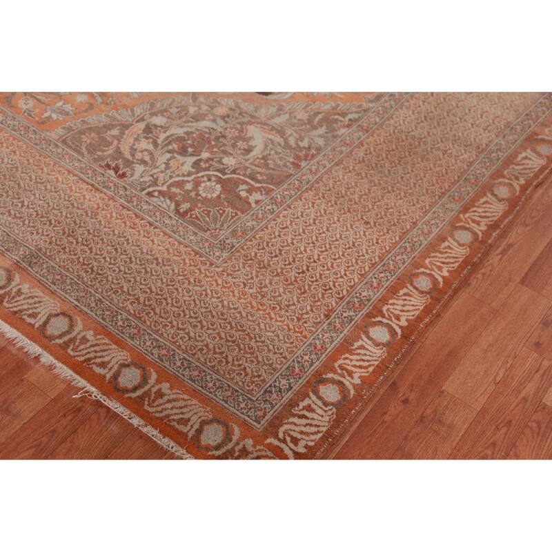 Hand Knotted Oriental 100% Wool Carpet Traditional Floral Oranges & Rust Tabriz Area Rug - 15' 2'' X 10' 8''