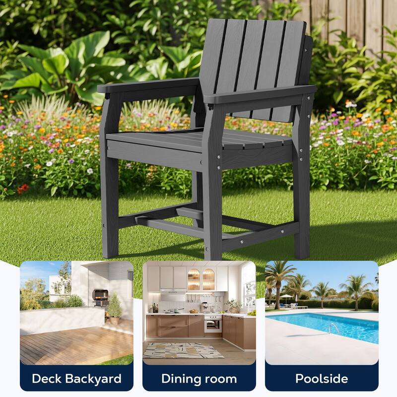Plastic HDPE Patio Dining Chair with 19.69in Wide Seat Set of 4 - N/A