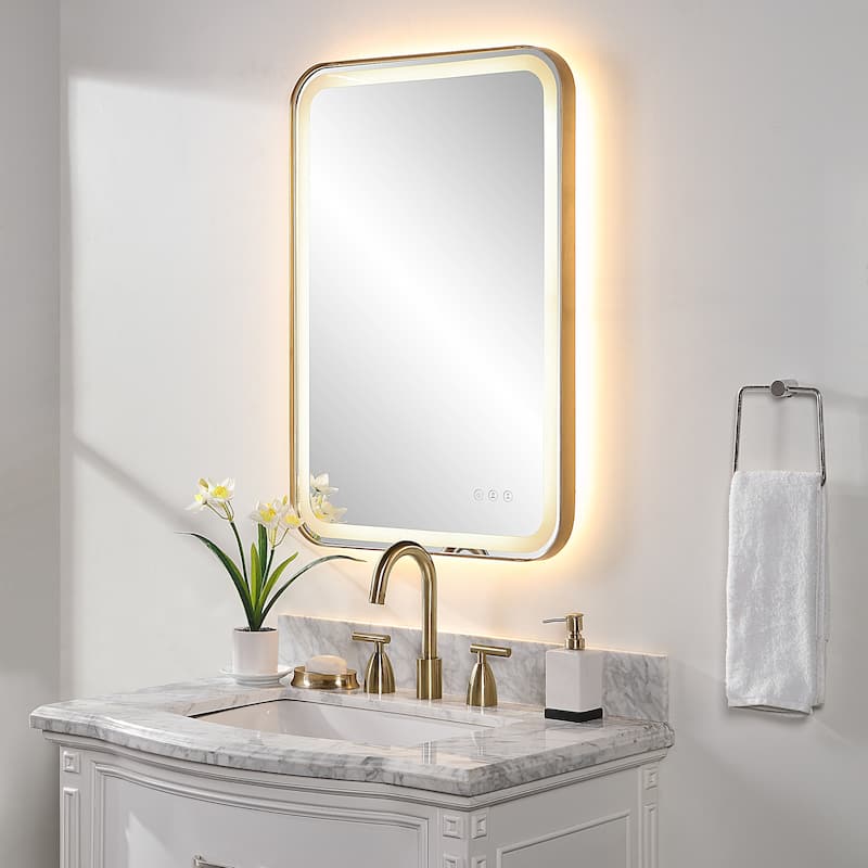 Uttermost Crofton Lighted Brass Vanity Mirror - 22.25"x 32.25"