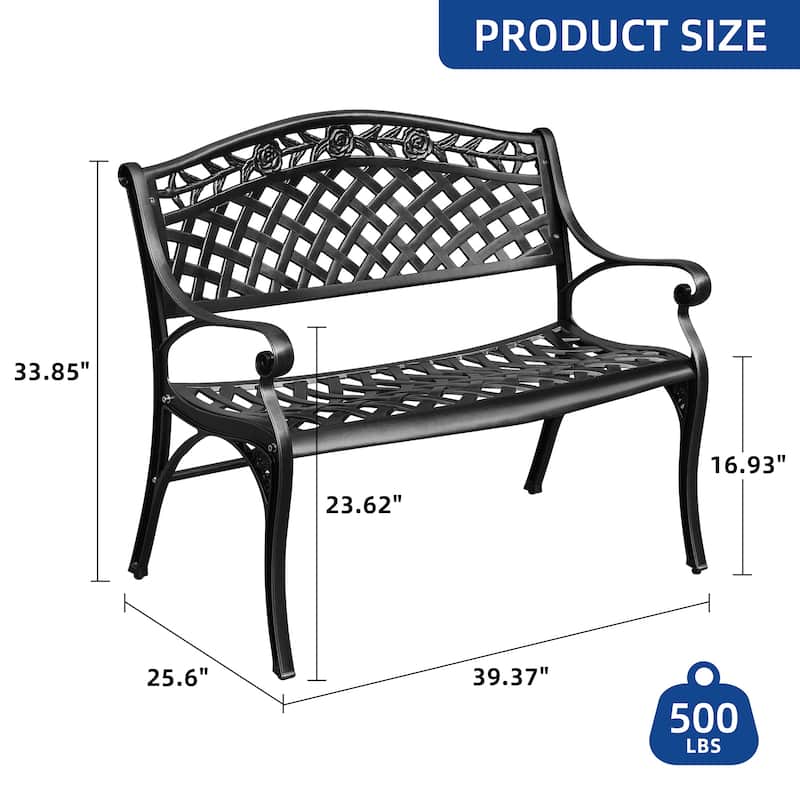 Moasis 39.4" Cast Aluminum Outdoor Bench 2-Person Patio Garden Bench