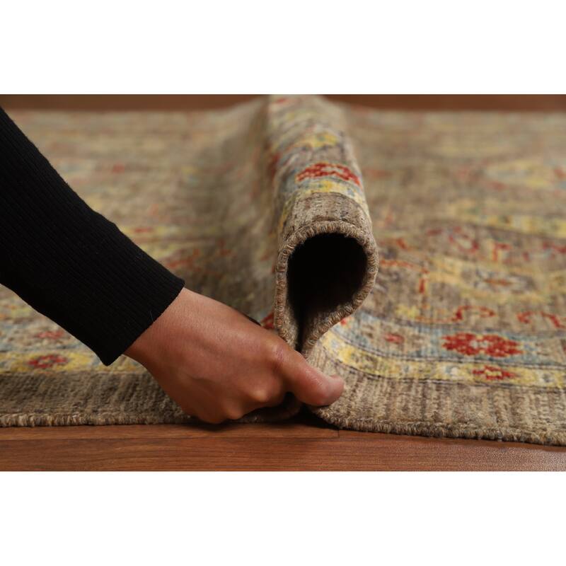 Hand Knotted Oriental 100% Wool Carpet Transitional All-Over Brown Oushak Area Rug - 9' 1'' X 6' 6''