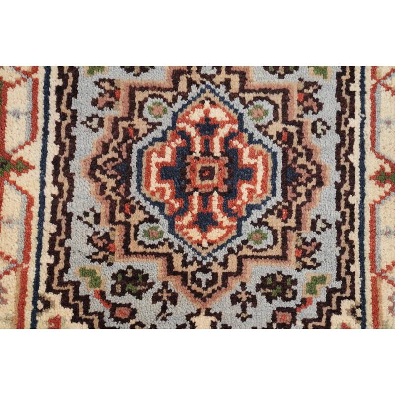 Hand Knotted Oriental 100% Wool Carpet Traditional Medallion Navy Blue & Blues Heriz (serapi) Area Rug - 3' 0'' X 2' 0''