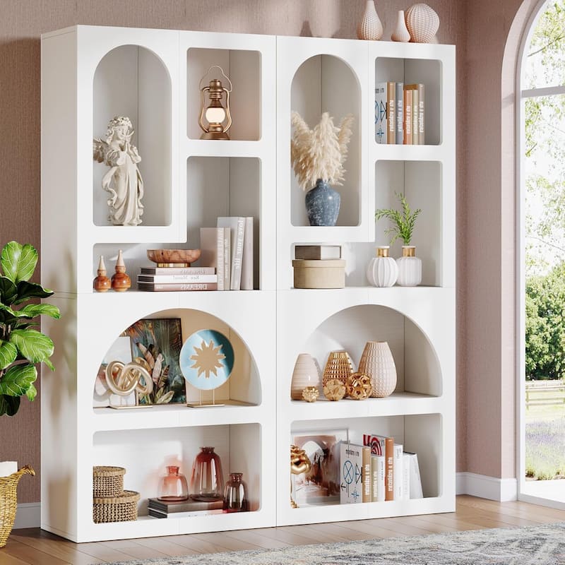 Modern 70" Tall Geometric Bookshelf, Arched Bookcase with 5 Irregular Storage Shelves