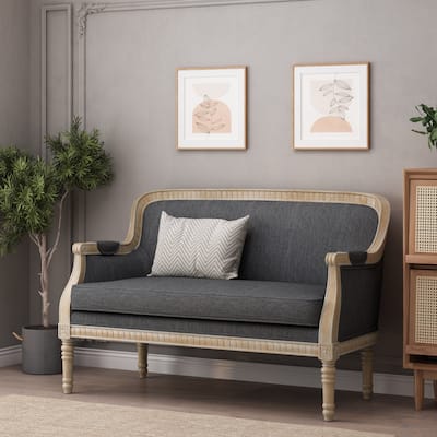 Charcoal 49.75" Wood Loveseat Sofa with Rubbey Wood Frame and Wood Legs for Living Room