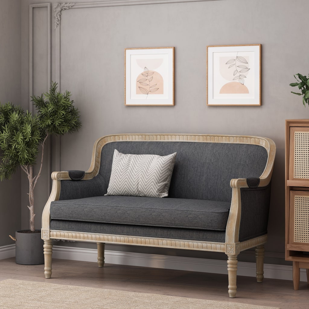 Charcoal Wood Loveseat Sofa with Rubber Wood Frame