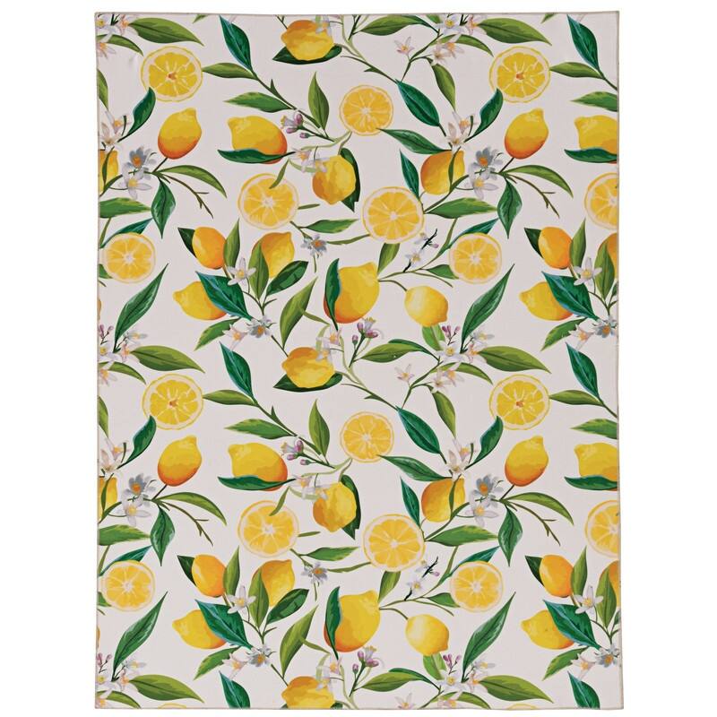Sumner Machine Washable Ivory and Yellow Lemon Branch Rug - 5' x 7'