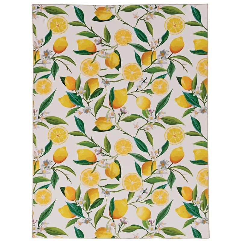 Sumner Machine Washable Ivory and Yellow Lemon Branch Rug