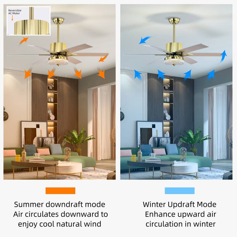 52 in. Smart Indoor Gold Ceiling Fan with Integrated LED with 6 Plywood Blade and Remote Control