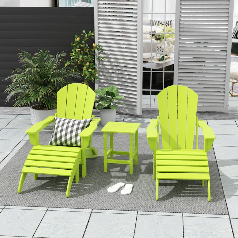 Polytrends Laguna Hdpe All Weather Outdoor Patio Foldable Adirondack Chairs Conversation Set (5-Piece Set) - Lime