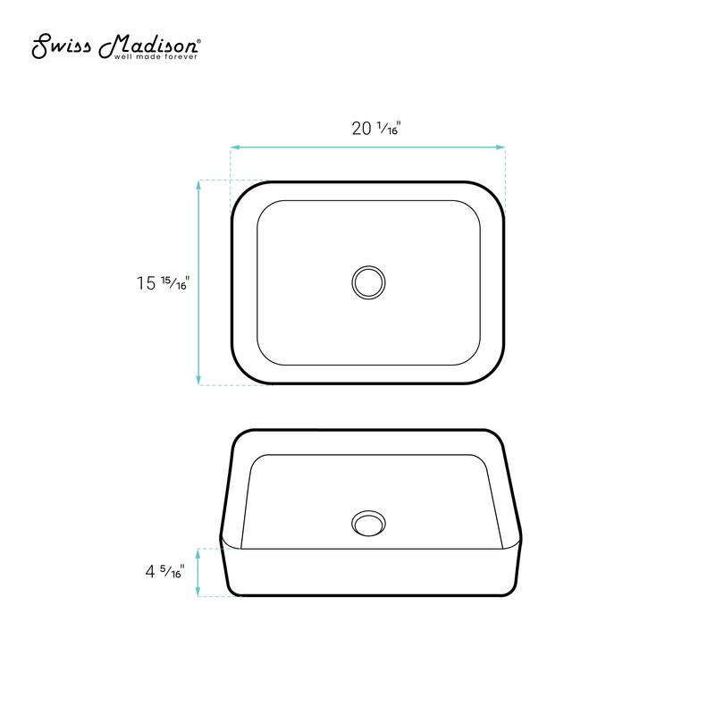Bastille Rectangle Ceramic Vessel Sink, Matte Black - 20.05" x 15.95" 4.3"