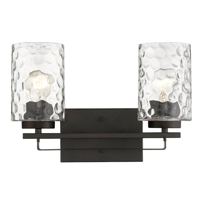 Hardwired Double Light Wall Sconce with Dimmable Steel Fixture and Clear Glass for Bathroom or Hallway - 10" H x 15" W x 6" D