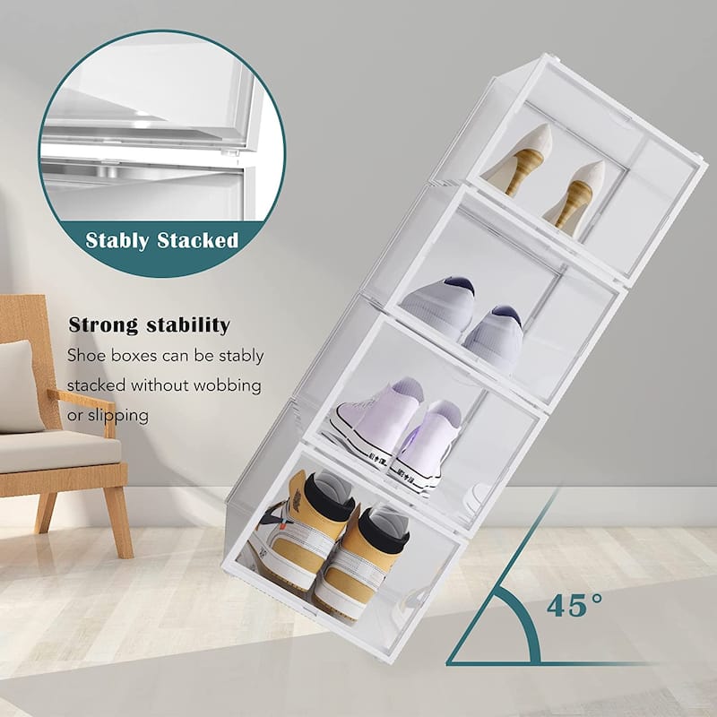 18 Pack Plastic Shoe Box,Stackable Shoe Storage Organizer Bins with Lids