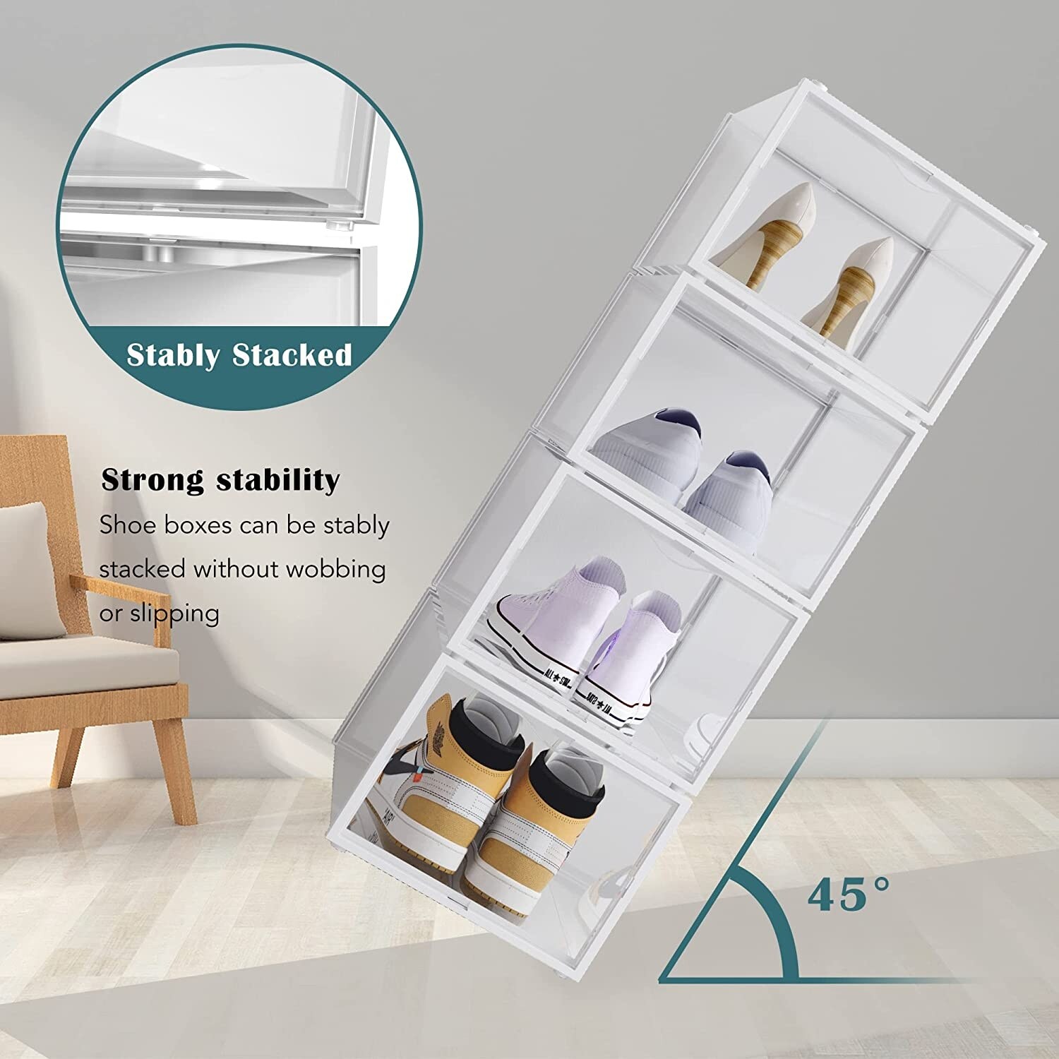 18 Pack Plastic Shoe Box Stackable Shoe Storage Organizer Bins with Lids