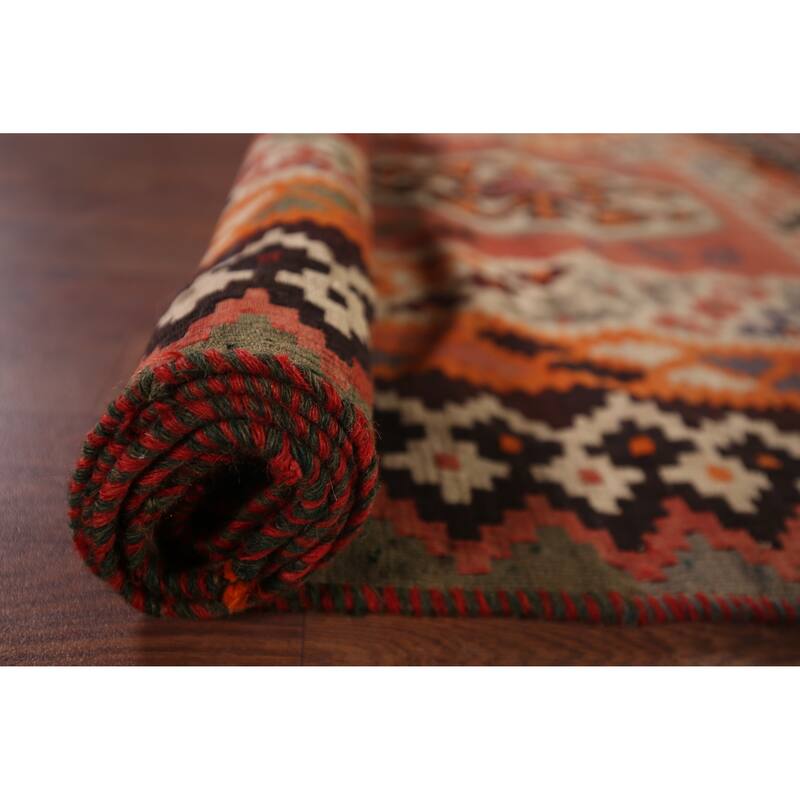Vegetable Dye Kilim Qashqai Persian Rug Flatweave Wool Carpet - 4'11"x 7'6"