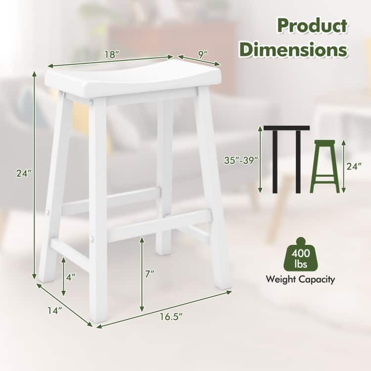 Set of 2 Classic 24 Inch Backless Counter Height Stools for Kitchens - 18" x 14" x 24" (L x W x H)