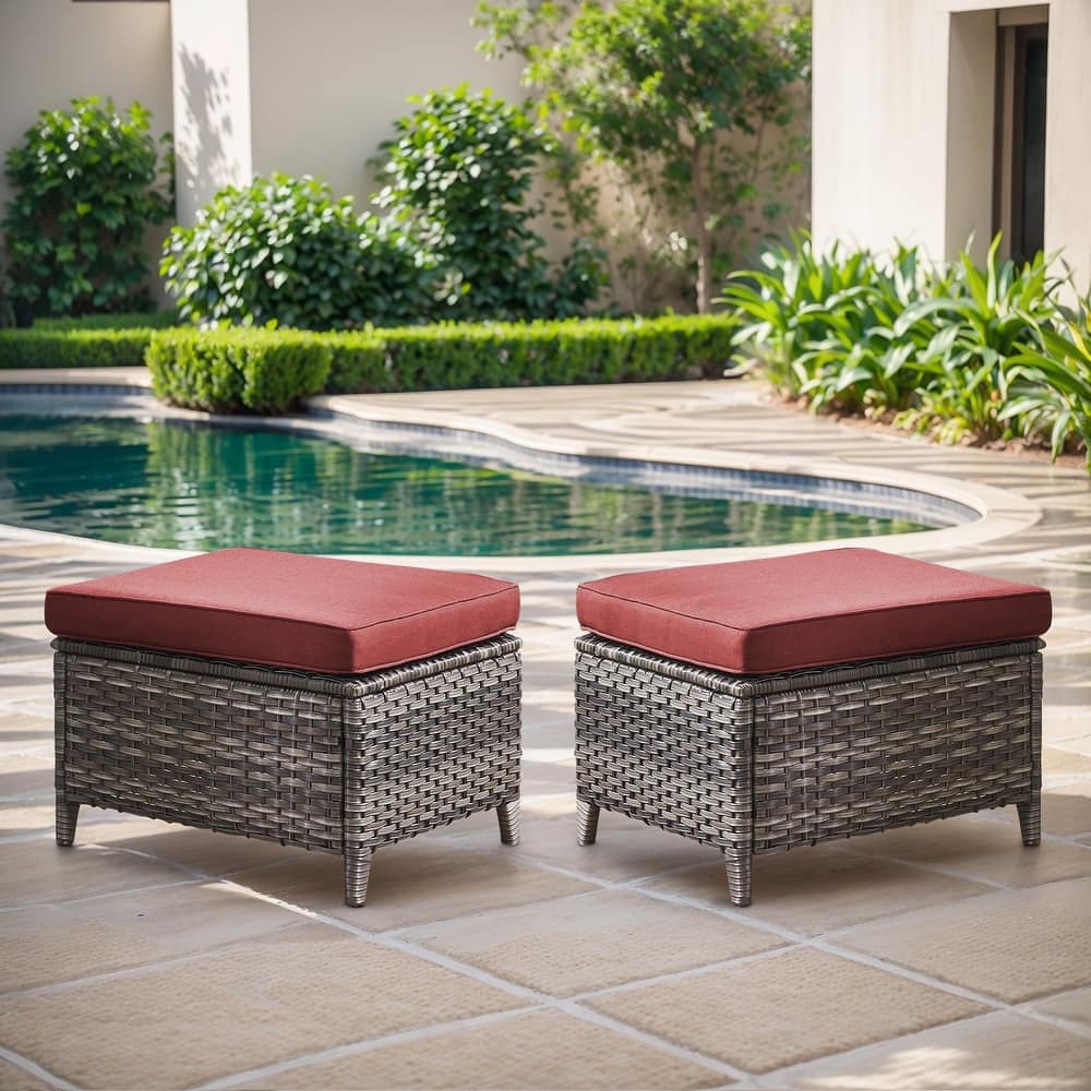 Gymojoy Outdoor Wicker Ottomans, Durable & Weather-Resistant with Olefin Cushions