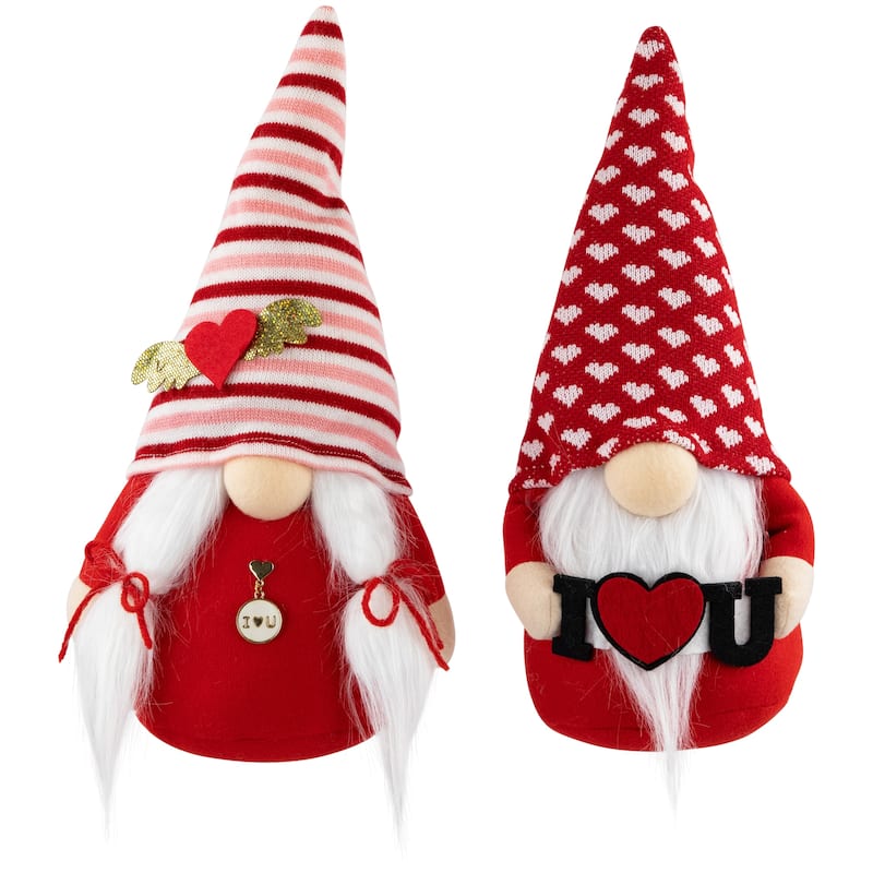 Plush Sitting "I Heart U" Gnome Valentine's Day Figures -12" - Set of 2 - 12"