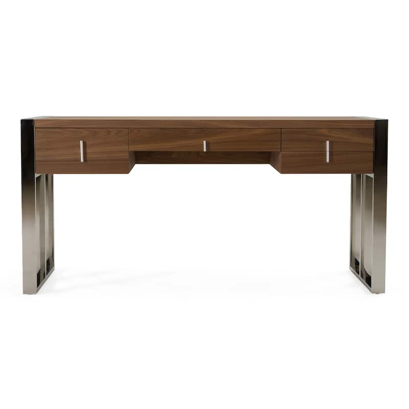 Modrest Orcutt Modern Walnut & Stainless Steel Desk