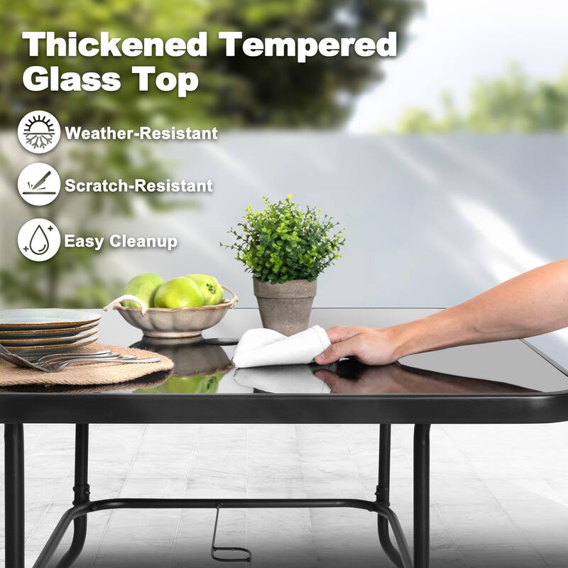 Outdoor Square Metal Dining Table with Tempered Glass Tabletop