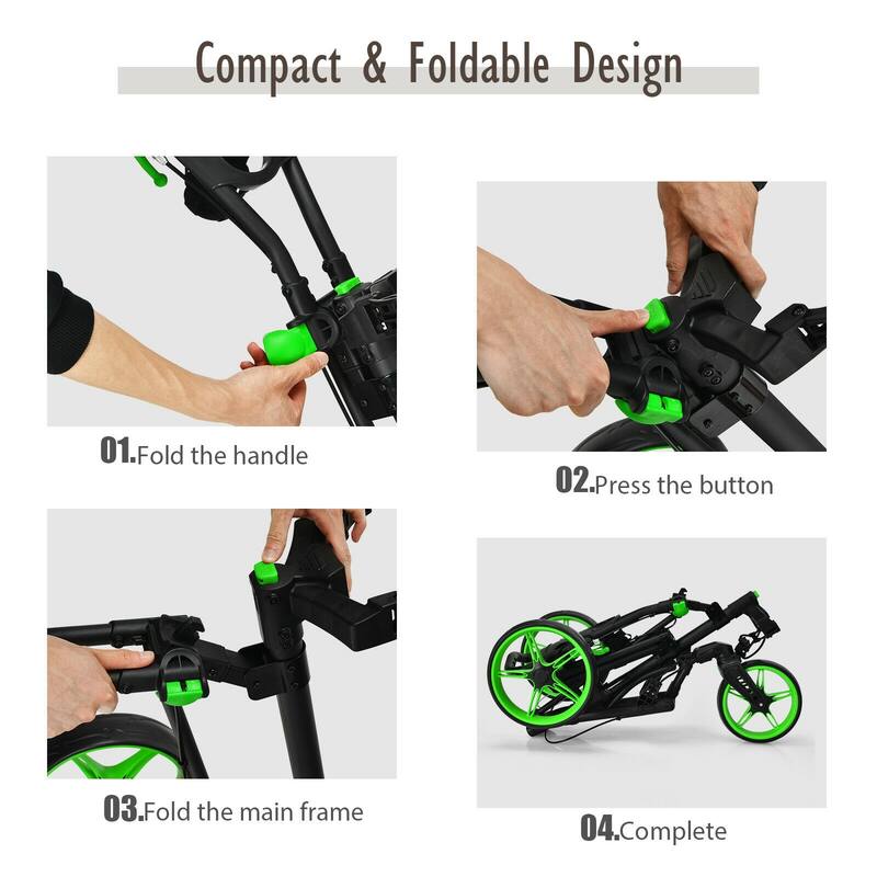 3 Wheel Folding Golf Push Cart with Scoreboard and Adjustable Handle, Green