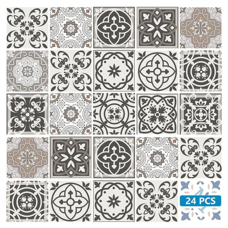 12" X 12" Wood Brown and White Mosaic Peel and Stick Removable Tiles